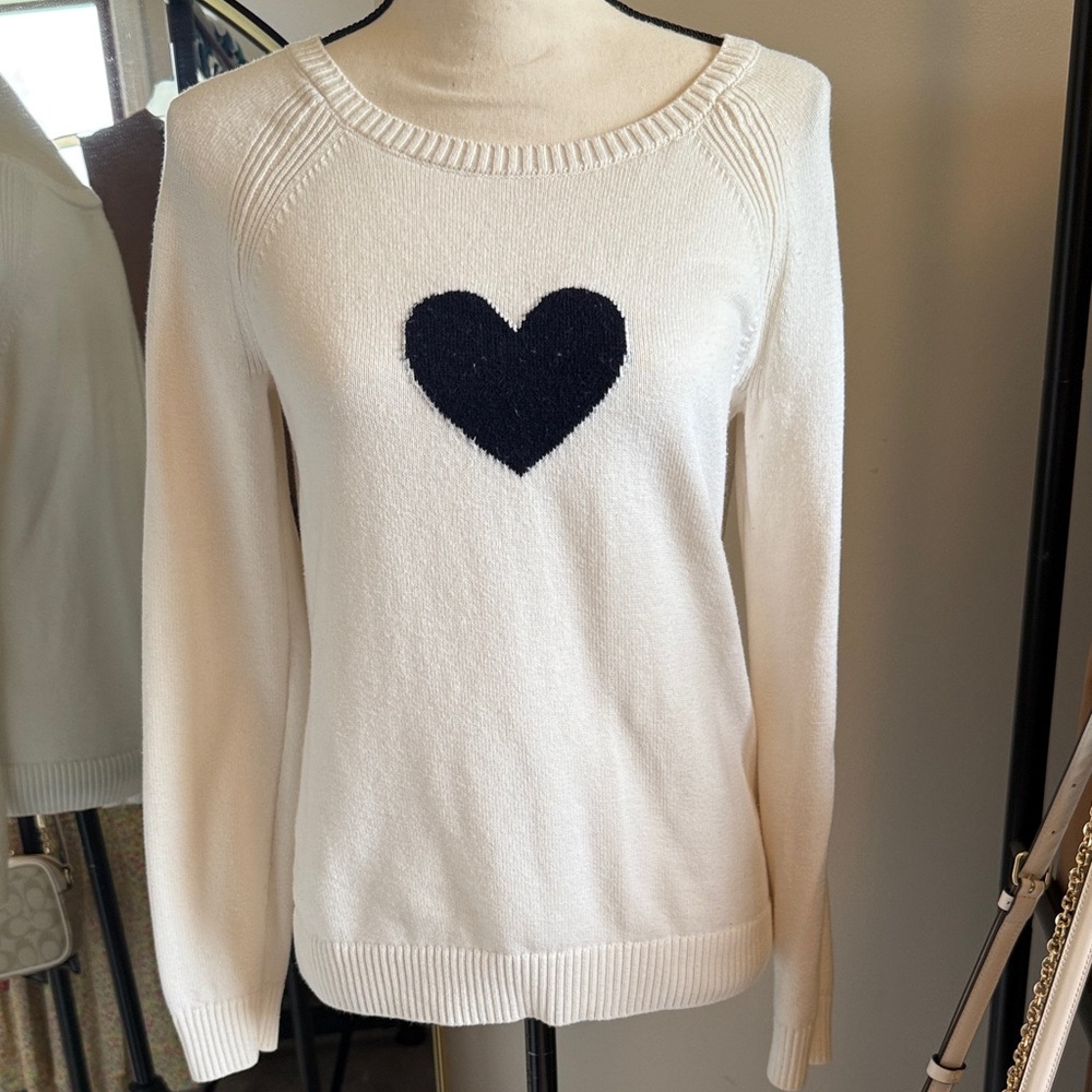 Talbots White Sweater with Black Heart Design